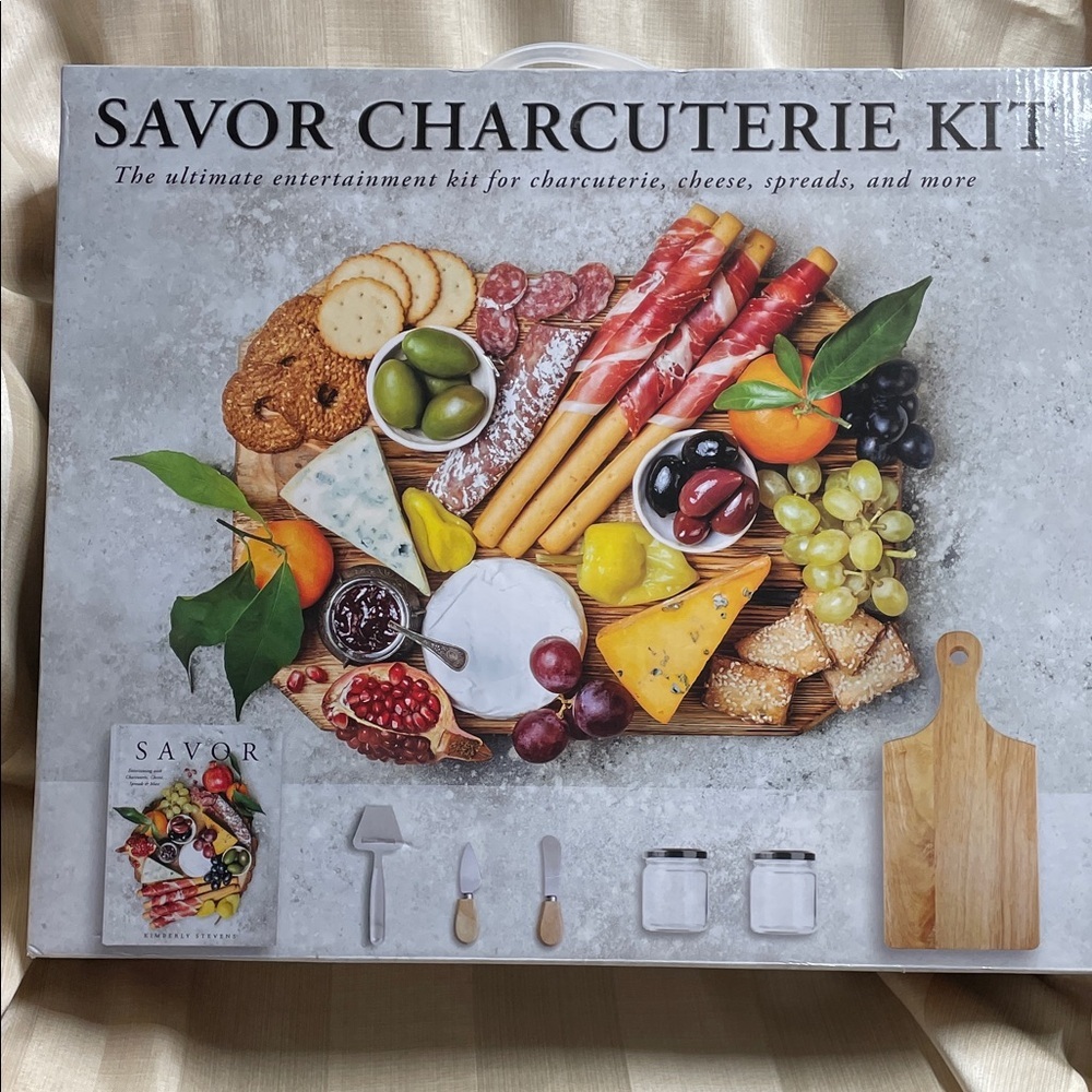 Charcuterie Kit with Natural Wood and Silver Tools & Cookbook
